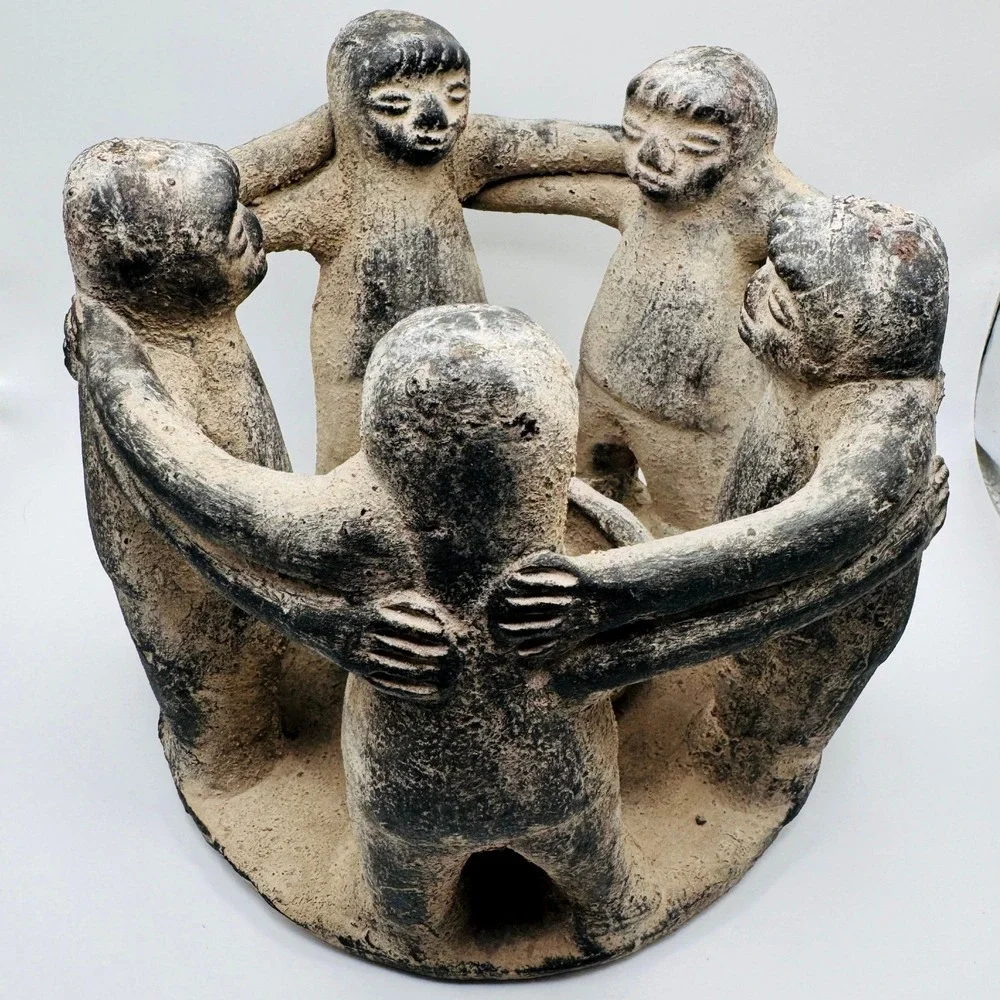 Circle of Friends Pottery Candle Holder 5 Figures Mexican Folk Art Friendship